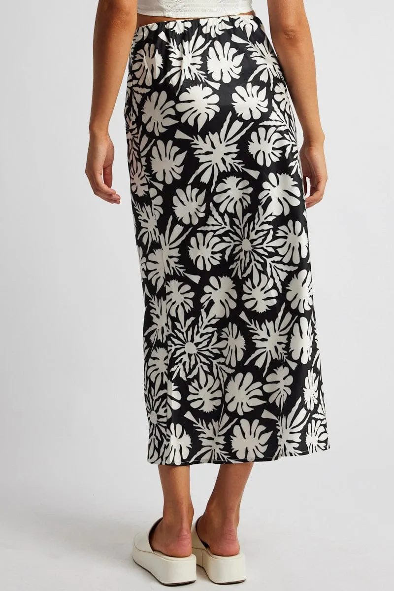 Black Abstract Slip Skirt Maxi