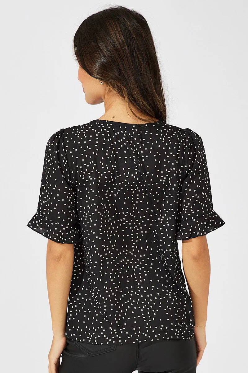 Black Abstract Top Short Sleeve