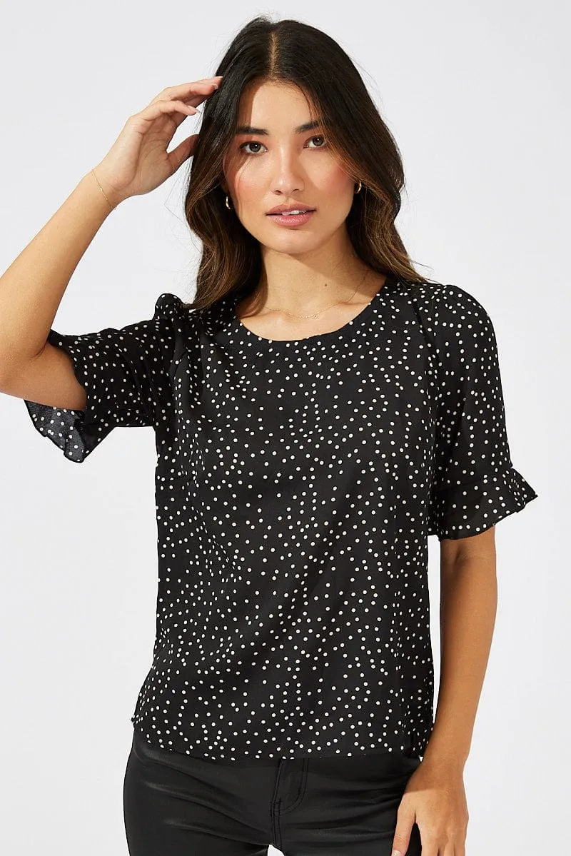 Black Abstract Top Short Sleeve