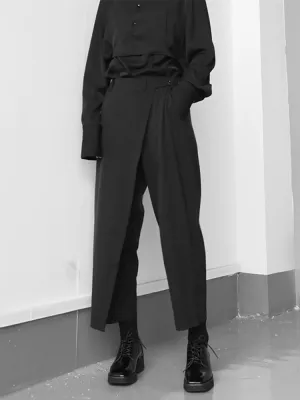 Black Brief Pleated Long Trousers