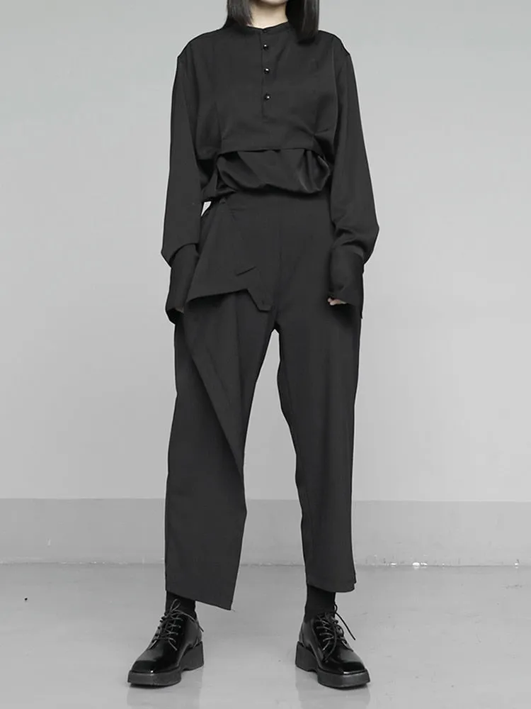 Black Brief Pleated Long Trousers