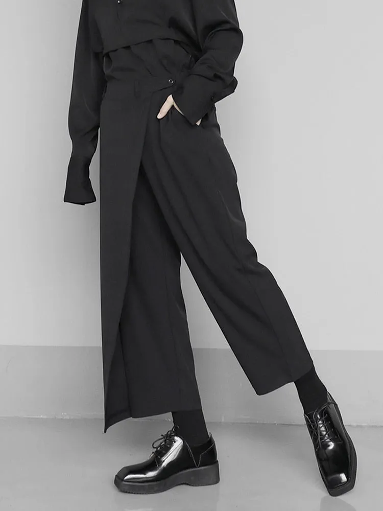 Black Brief Pleated Long Trousers