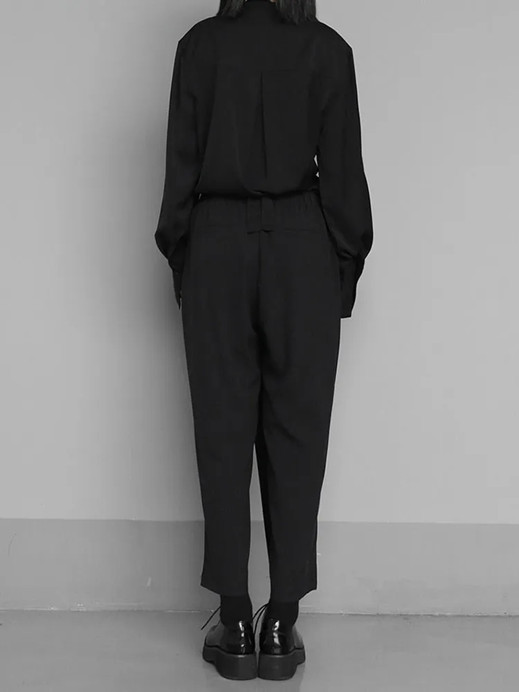 Black Brief Pleated Long Trousers