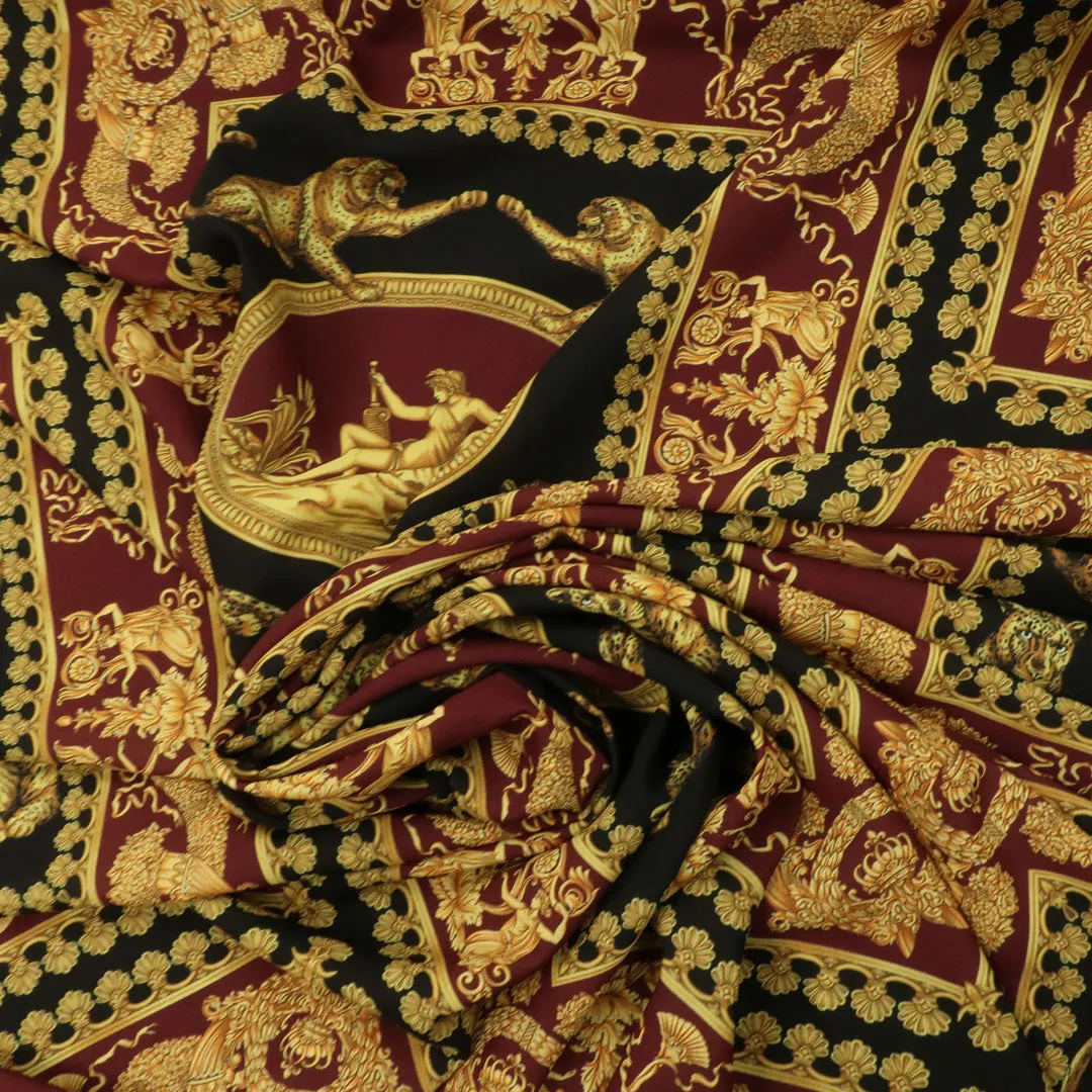 Black, Burgundy and Gold Printed Fabric