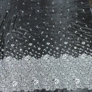 Black Glitter Organza with Silver Abstract Butterflies Embroidered Fabric