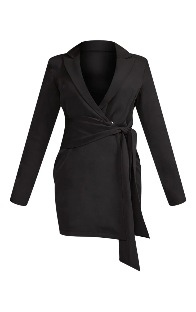 Black Wrap Detail Blazer Dress