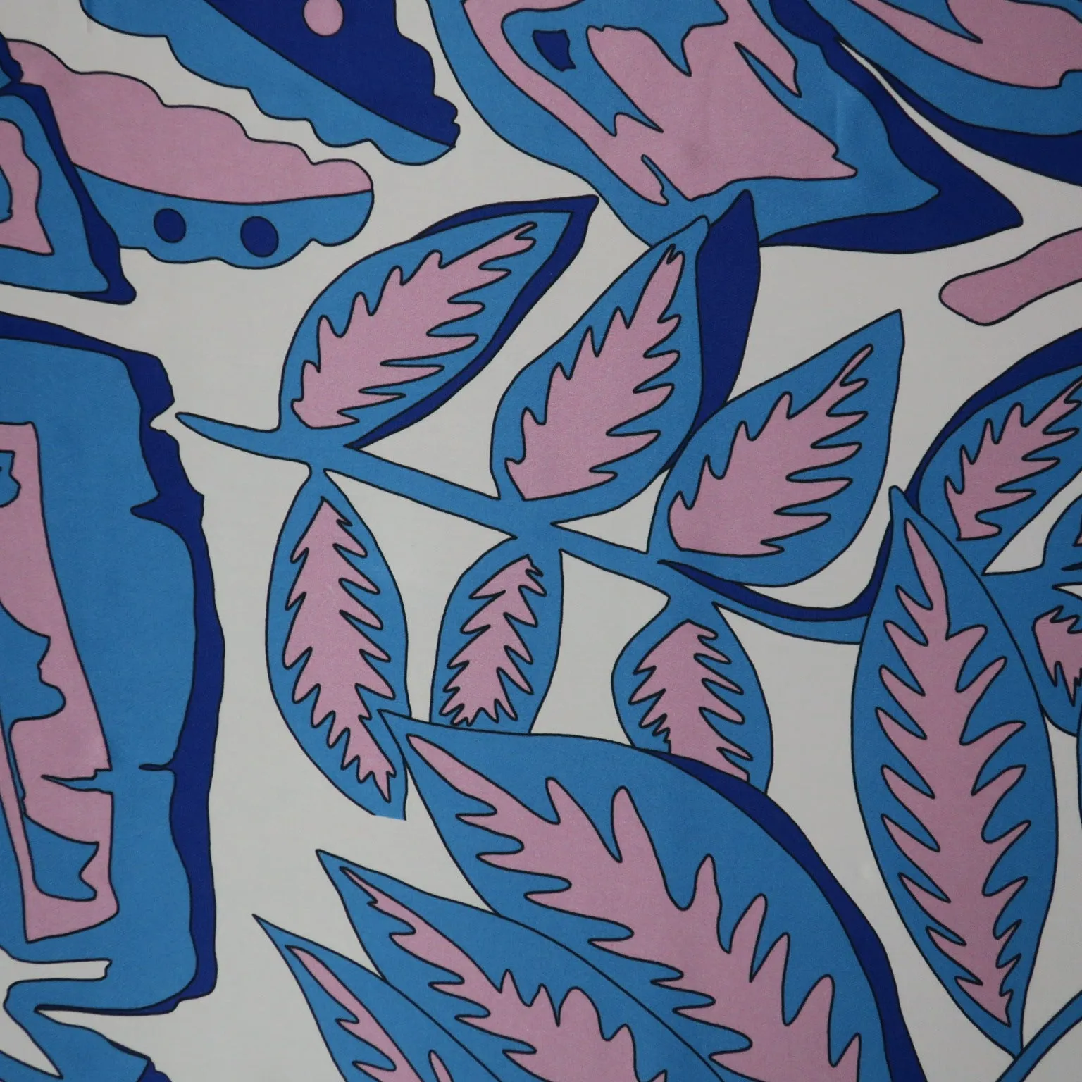 Blue and Pink Abstract Foliage Printed Silk Charmeuse Fabric