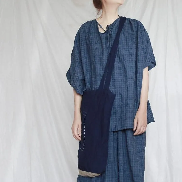 Blue Plaid Cotton Linen Pants | Lotus