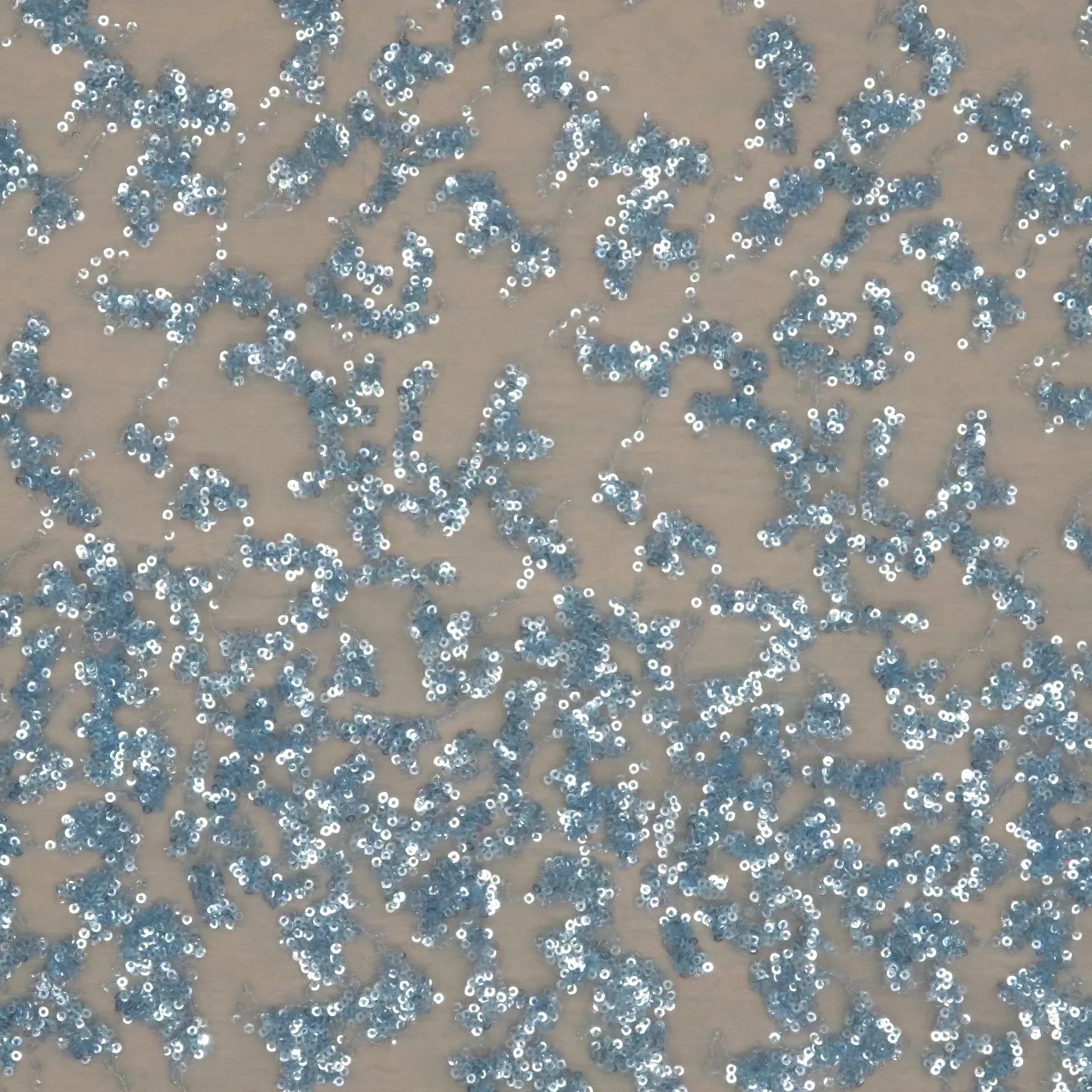 Blue Tulle with Blue Sequin Abstract Design Embroidered Fabric