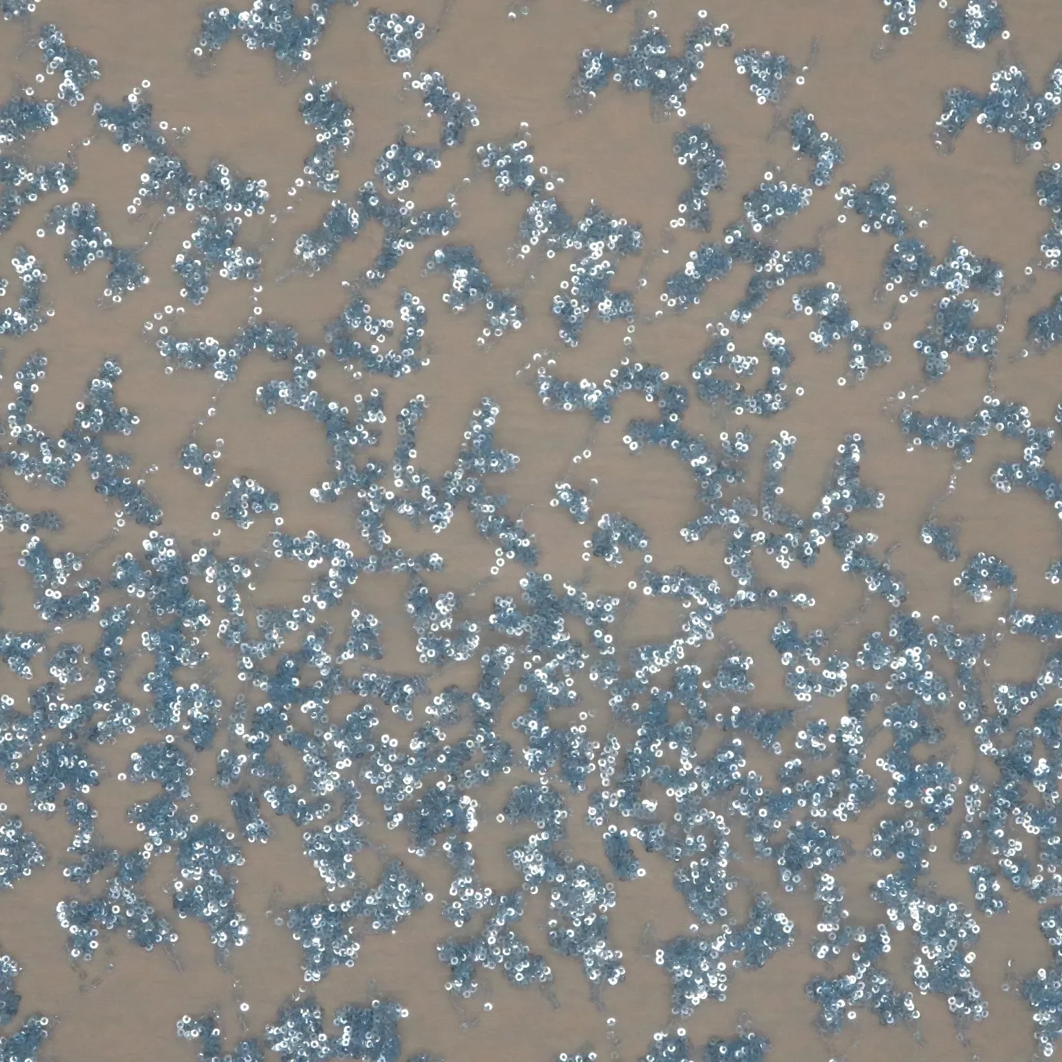 Blue Tulle with Blue Sequin Abstract Design Embroidered Fabric