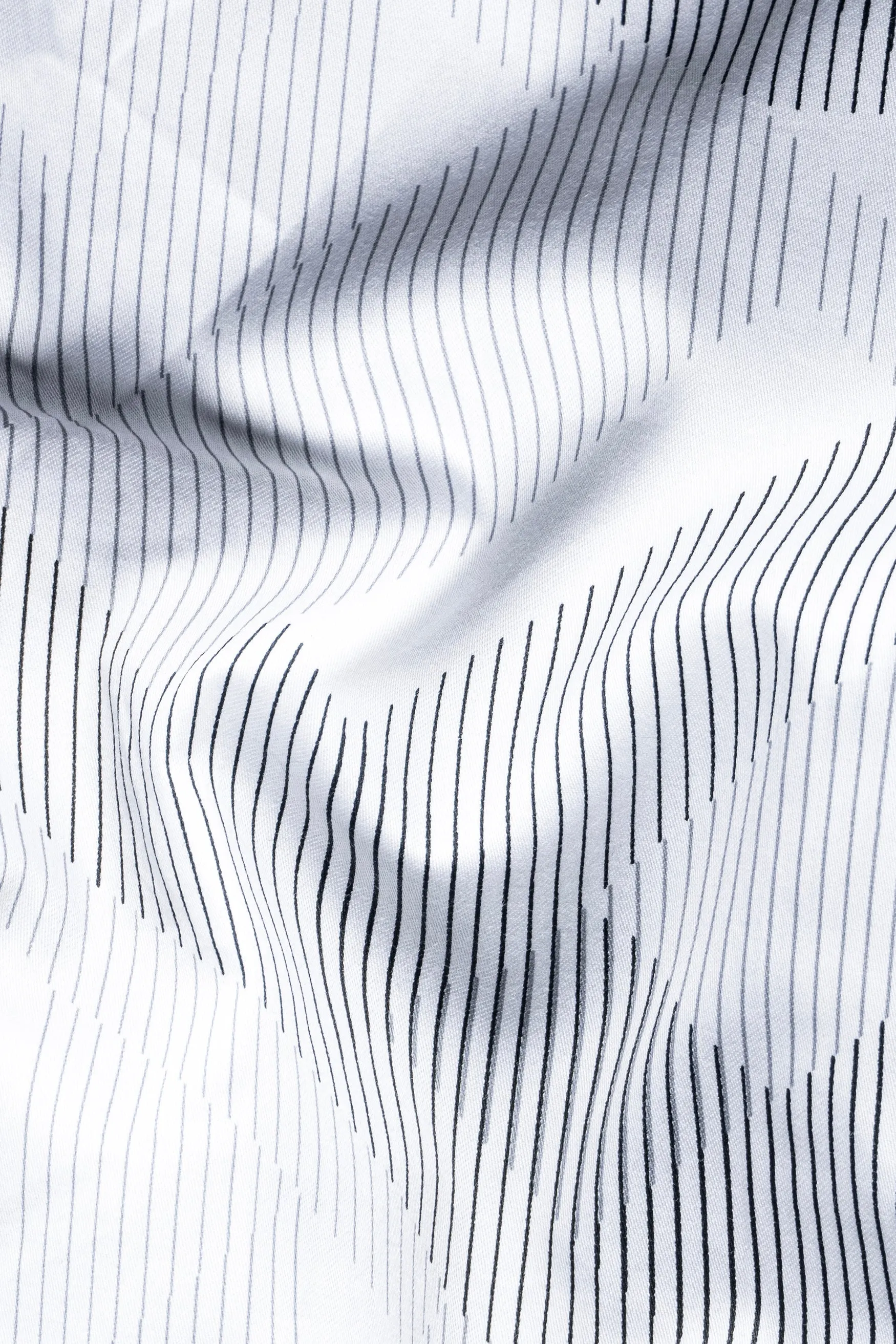 Bright White and Black Abstract Lines Printed Subtle Sheen Super Soft Premium Cotton Shirt