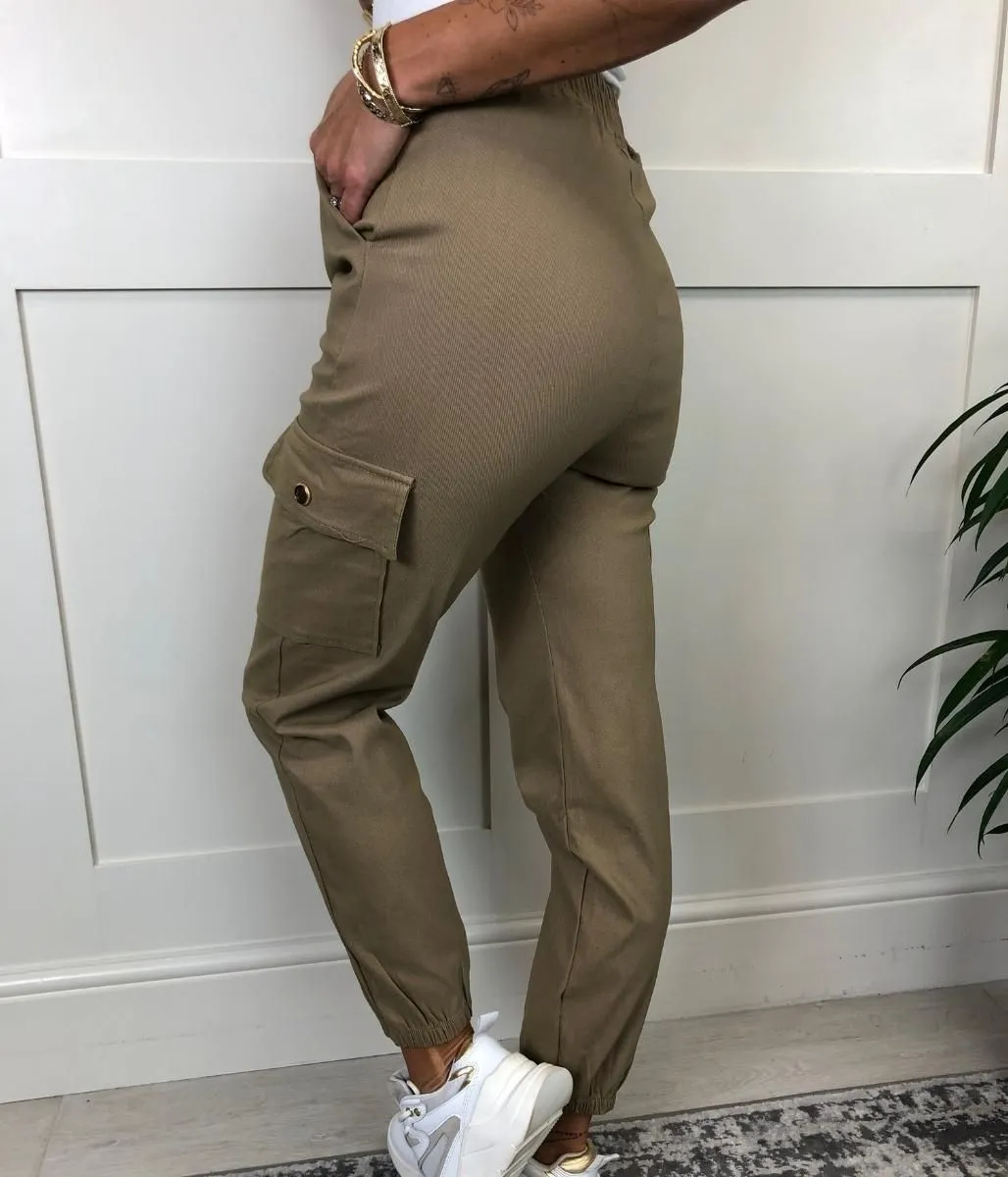 Camel Cuffed Cargo Trousers