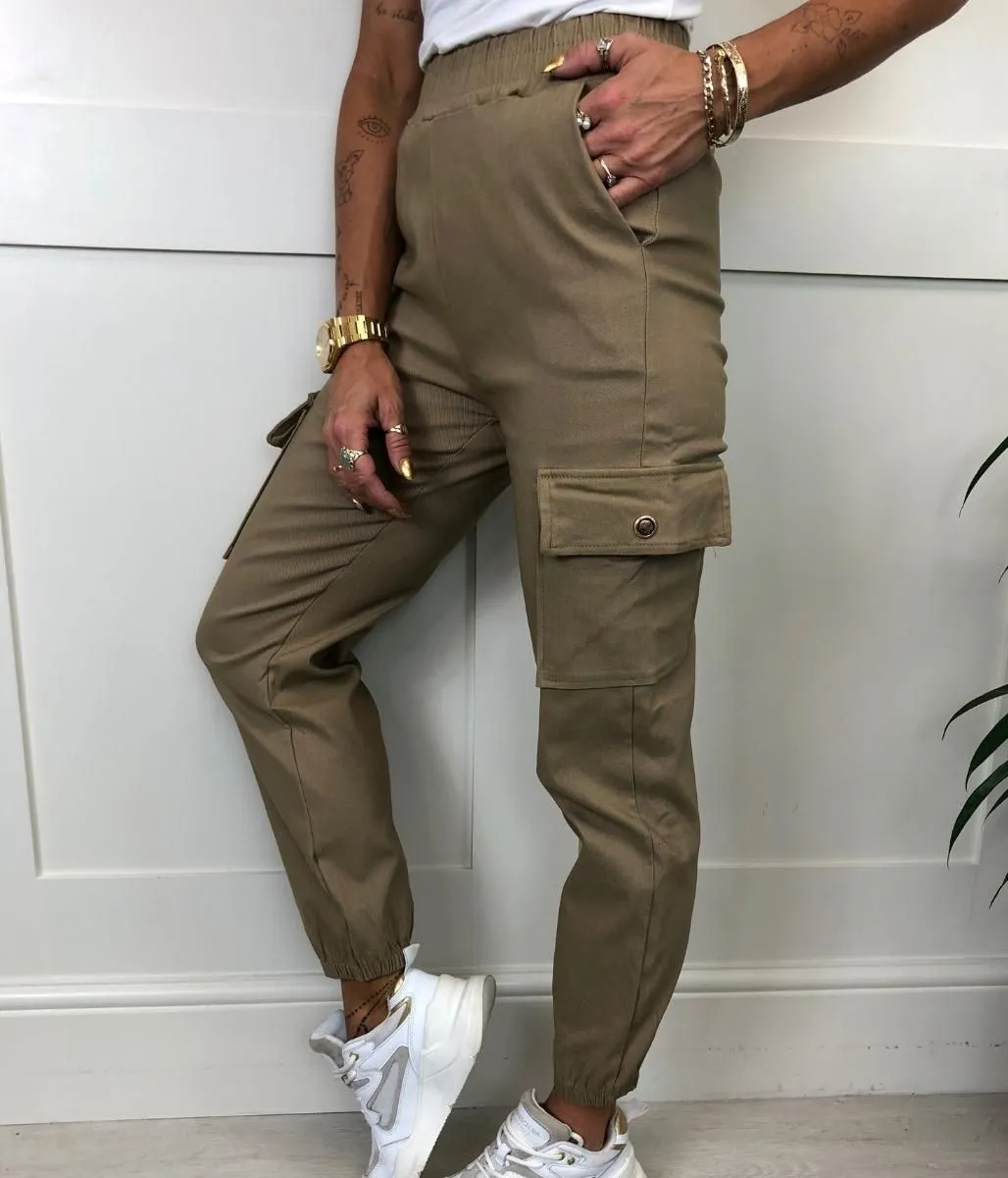 Camel Cuffed Cargo Trousers