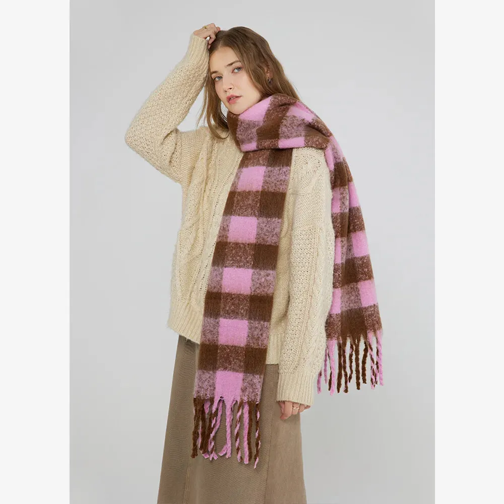 Cashmere Scarf Women Fall Winter Two Color Checkerboard Plaid Long Scarf