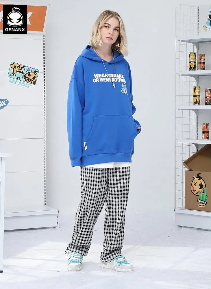 Casual Plaid Letter Embroidery Stretch Rope Jogger Pants