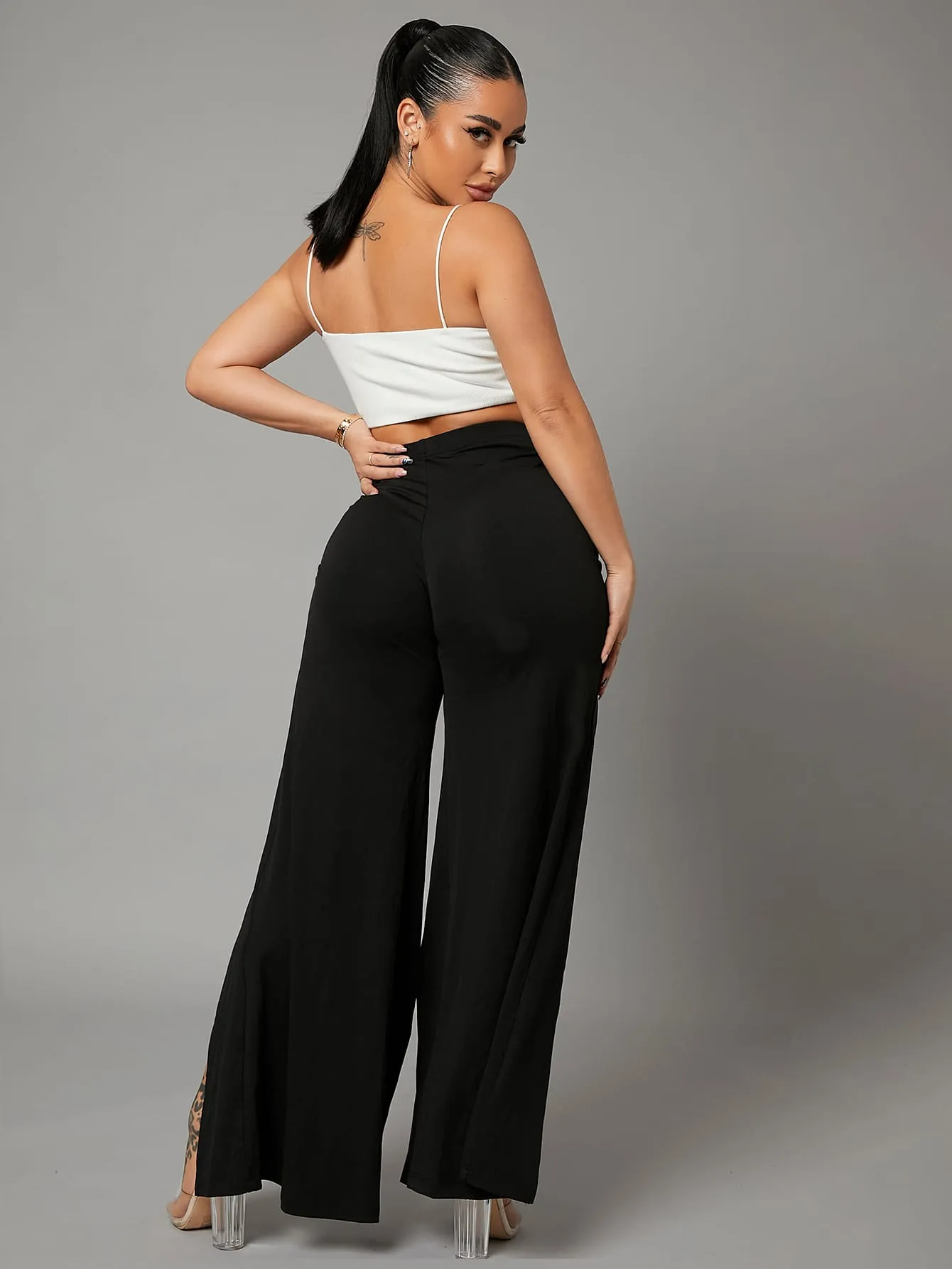 Casual Plain Split Thigh Natural Long Women Pants