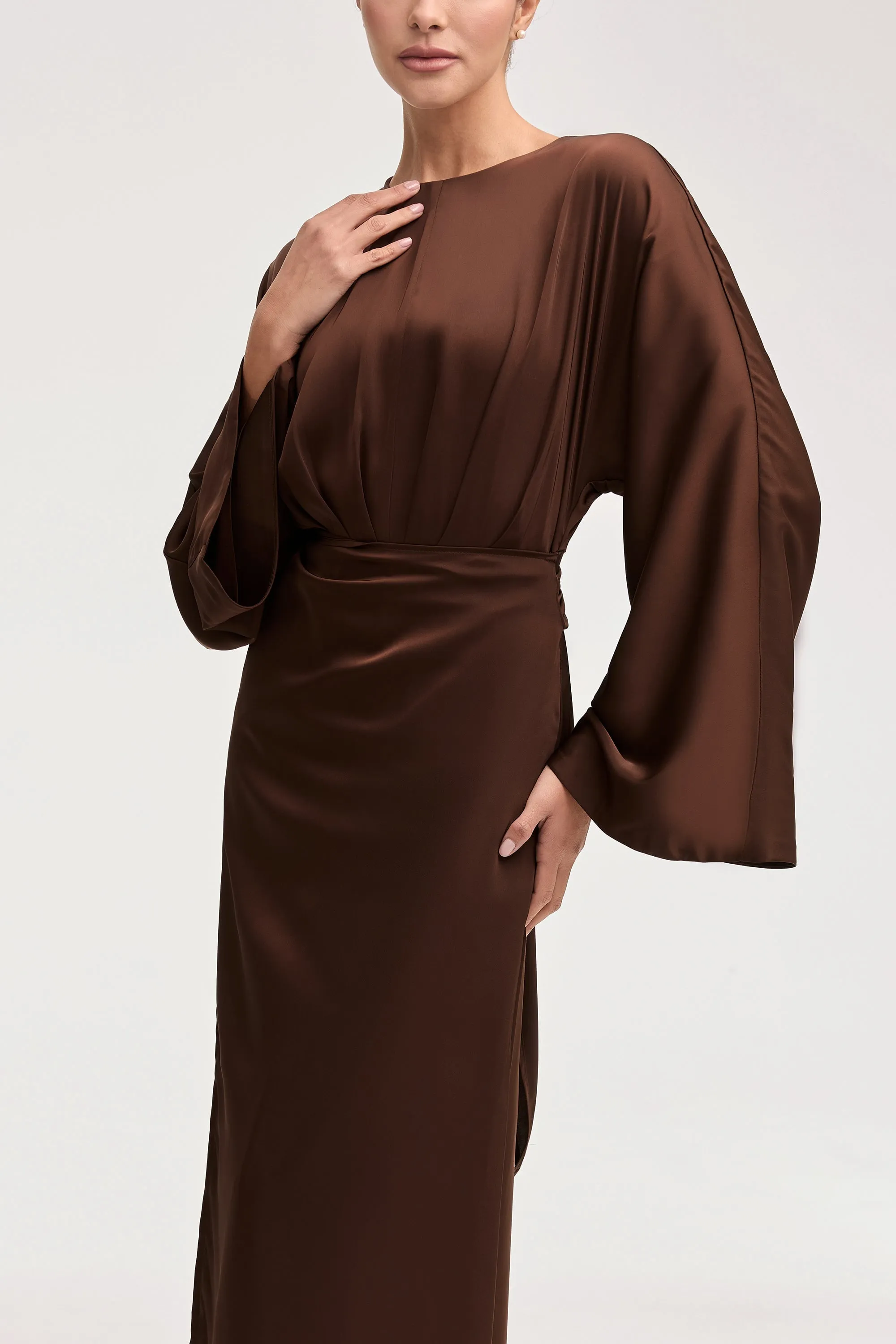 Cedra Satin Wrap Maxi Dress - Chocolate