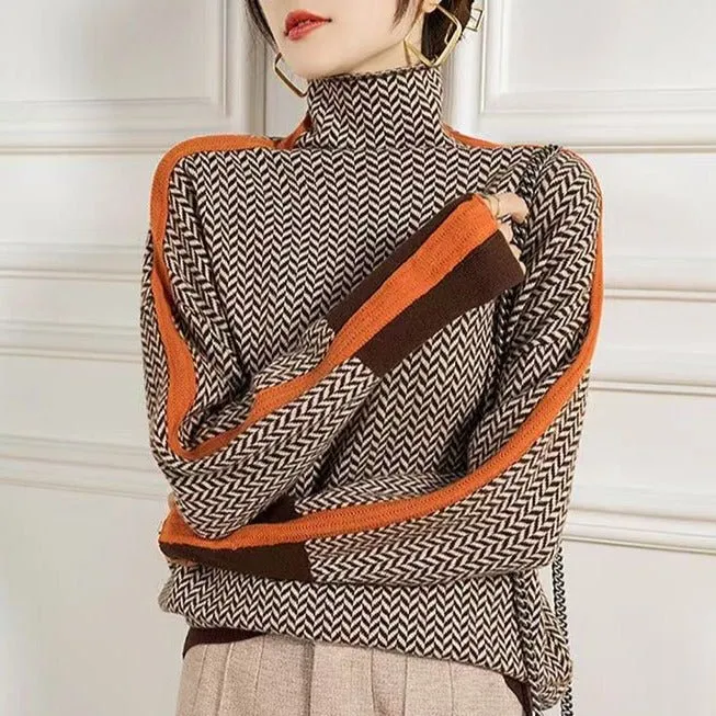 Chevron Pattern Turtleneck Sweater