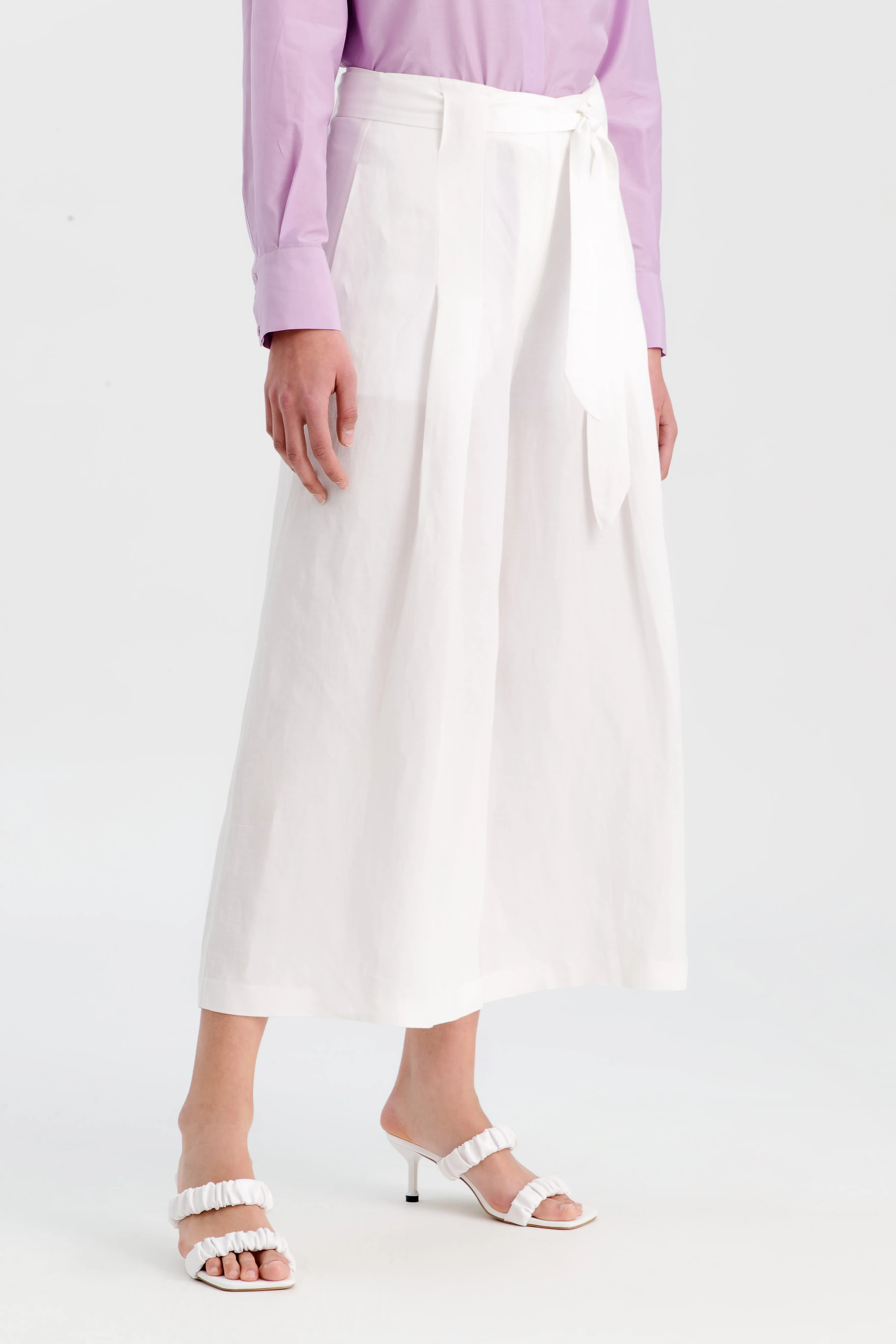 Choice Wide Leg Culottes With Belt Off White