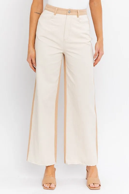 COLOR BLOCK TWILL STRAIGHT PANTS