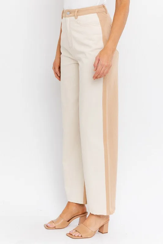 COLOR BLOCK TWILL STRAIGHT PANTS