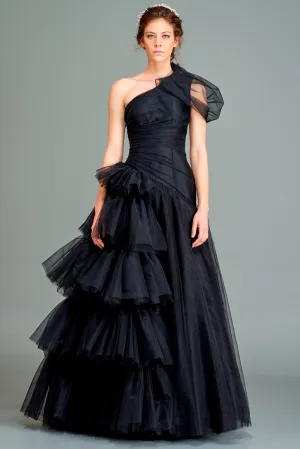 Draped Layered Tulle Gown