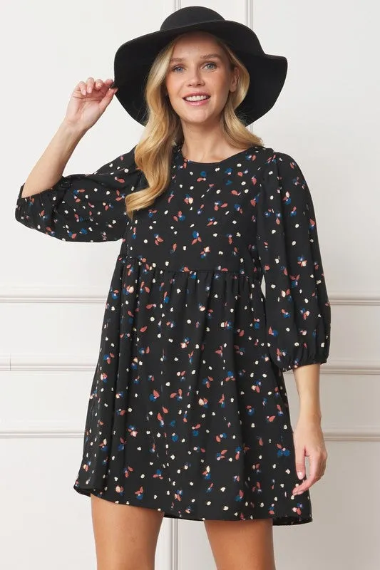 EG fashion Abstract Polka Dot Bishop Sleeve Mini Dress