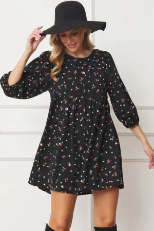 EG fashion Abstract Polka Dot Bishop Sleeve Mini Dress