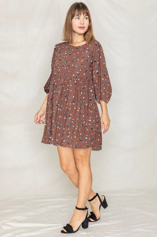 EG fashion Abstract Polka Dot Bishop Sleeve Mini Dress