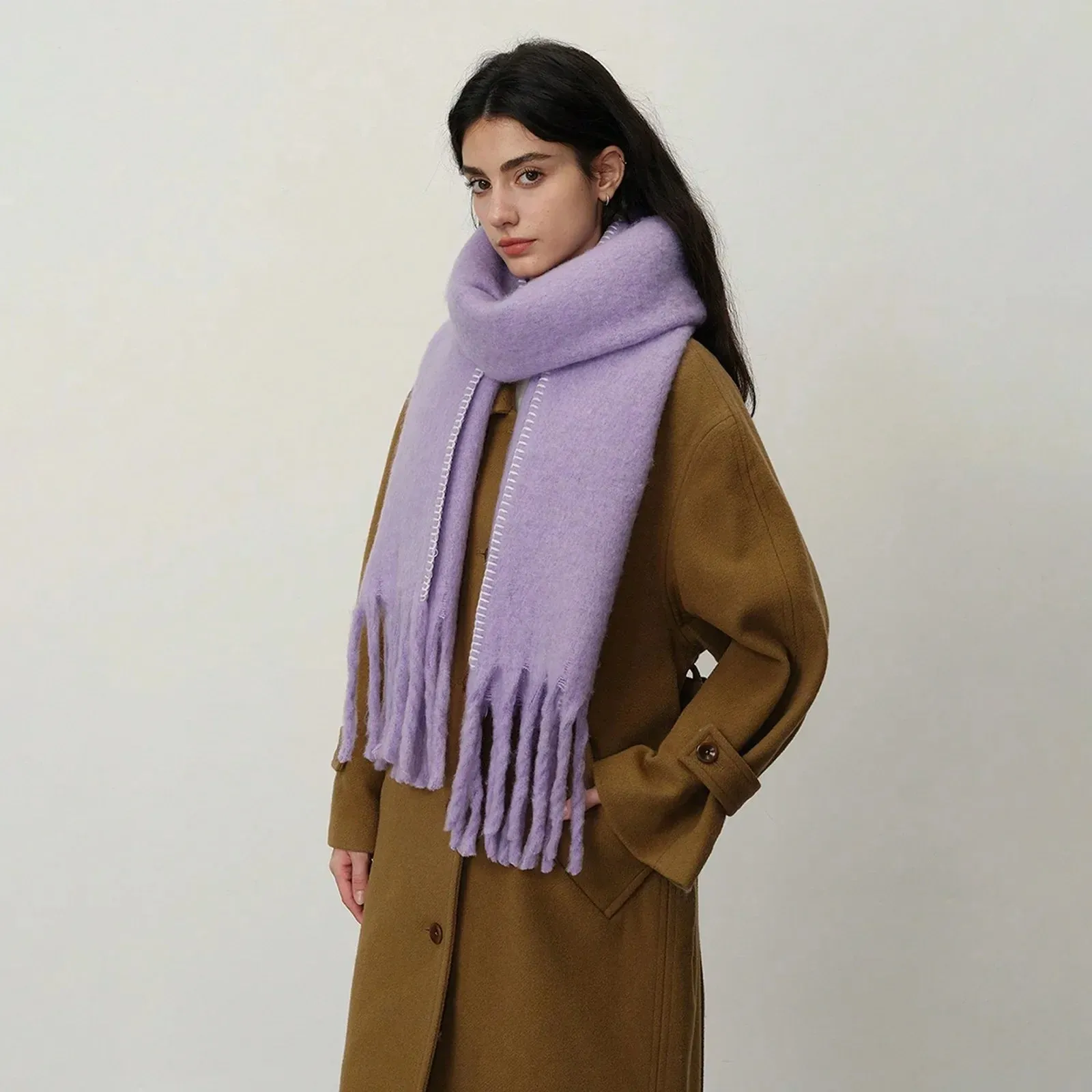 Elegant Minimalist Imitation Cashmere Overlock Scarf