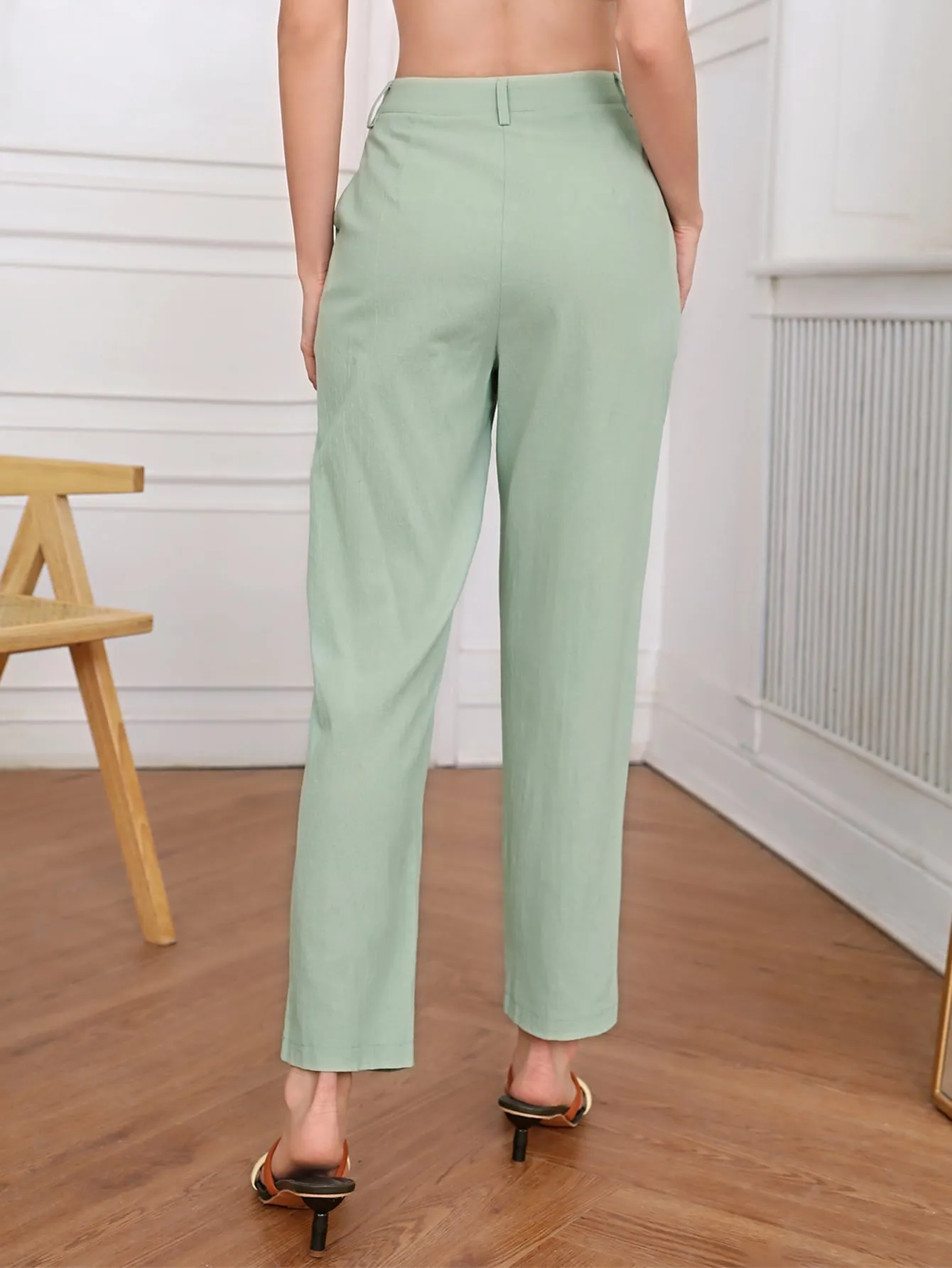 Elegant Plain High Waist Cropped Women Pants