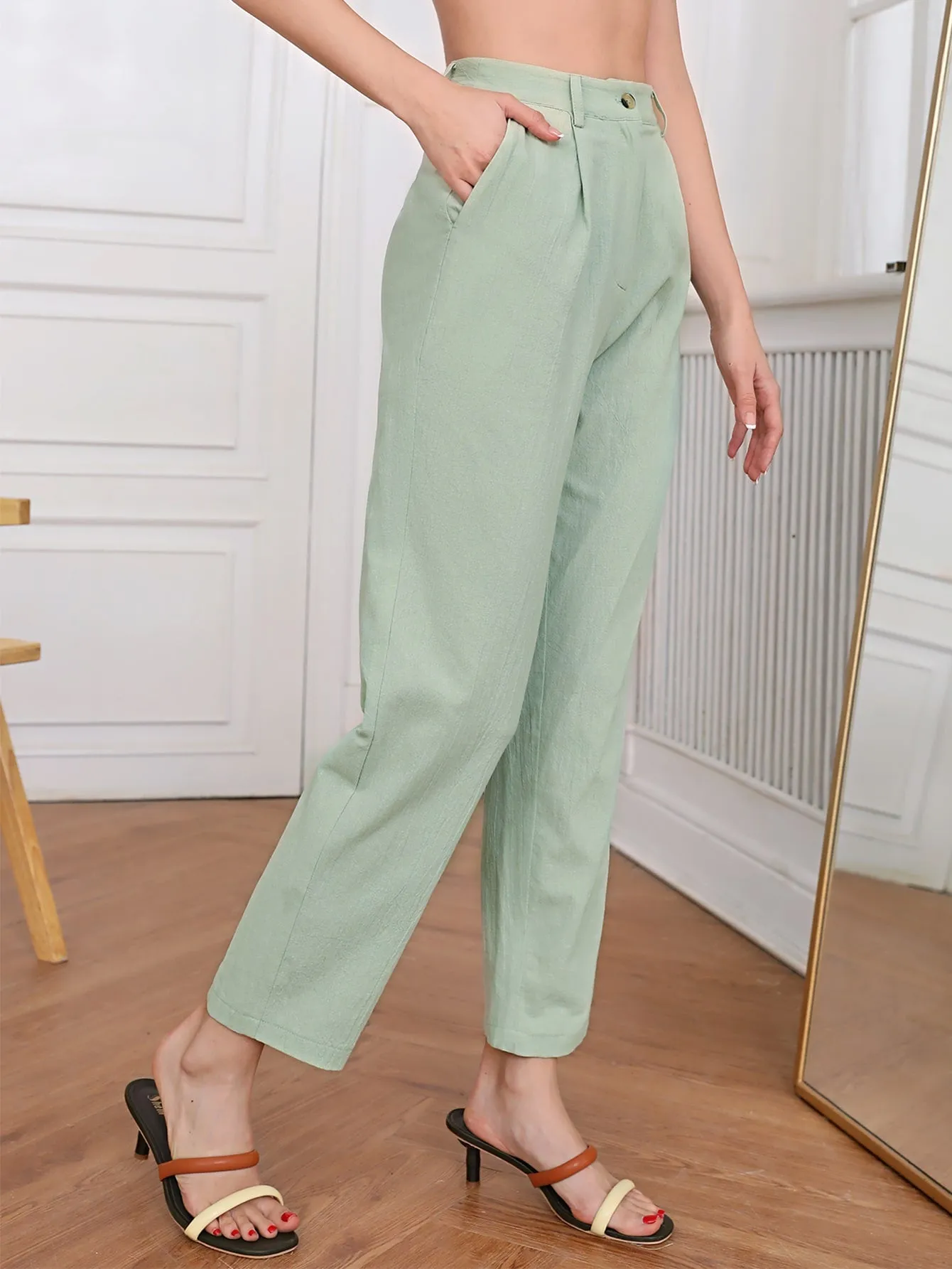 Elegant Plain High Waist Cropped Women Pants