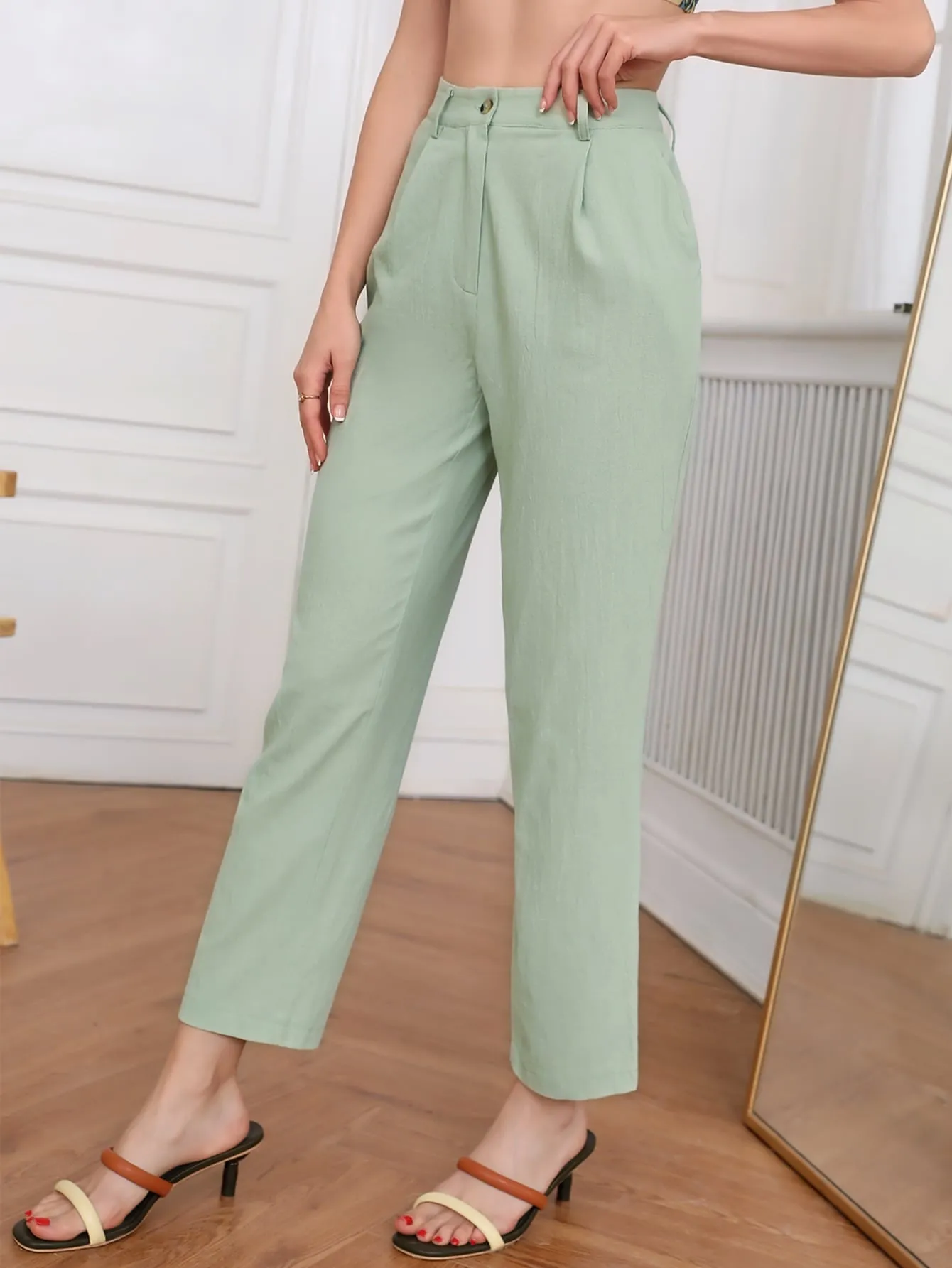 Elegant Plain High Waist Cropped Women Pants