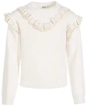 Epic Threads Toddler & Little Girls Double-Ruffle Pullover Sweater- Angel White