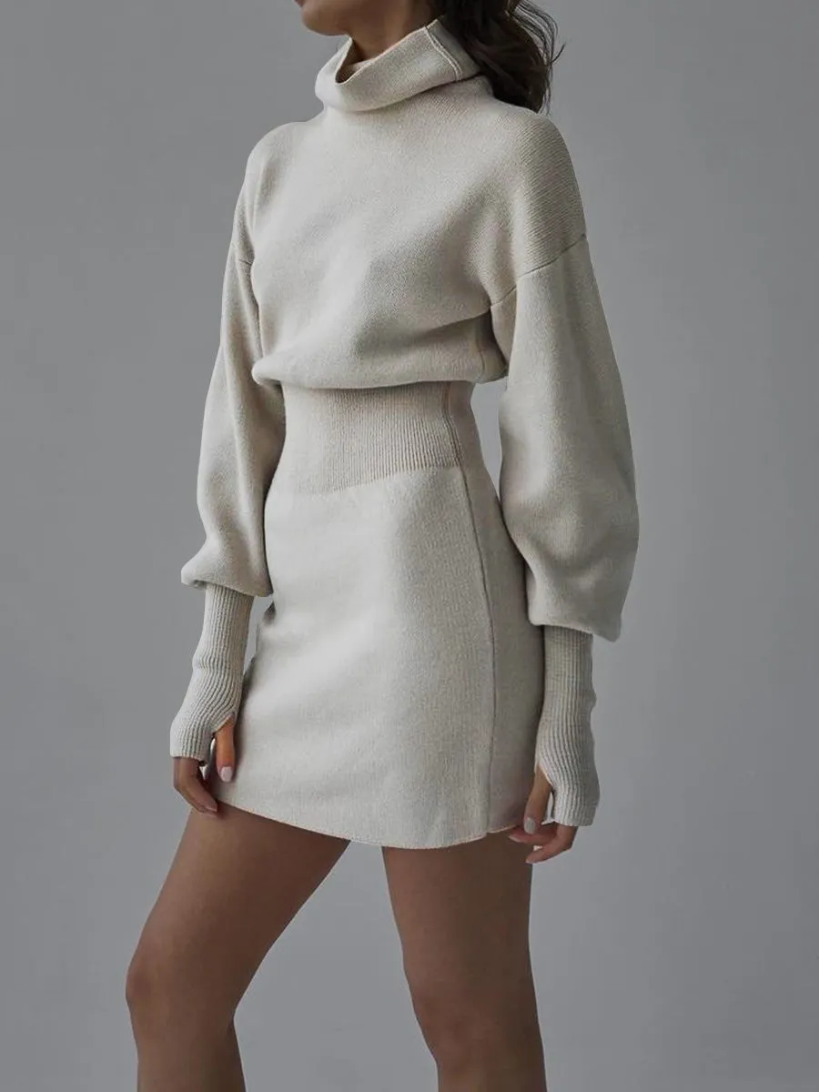 Fashion Casual Long Sleeve Turtleneck Sweater Dress