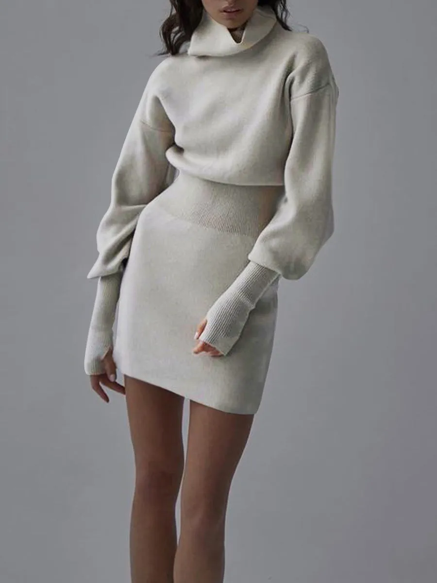 Fashion Casual Long Sleeve Turtleneck Sweater Dress