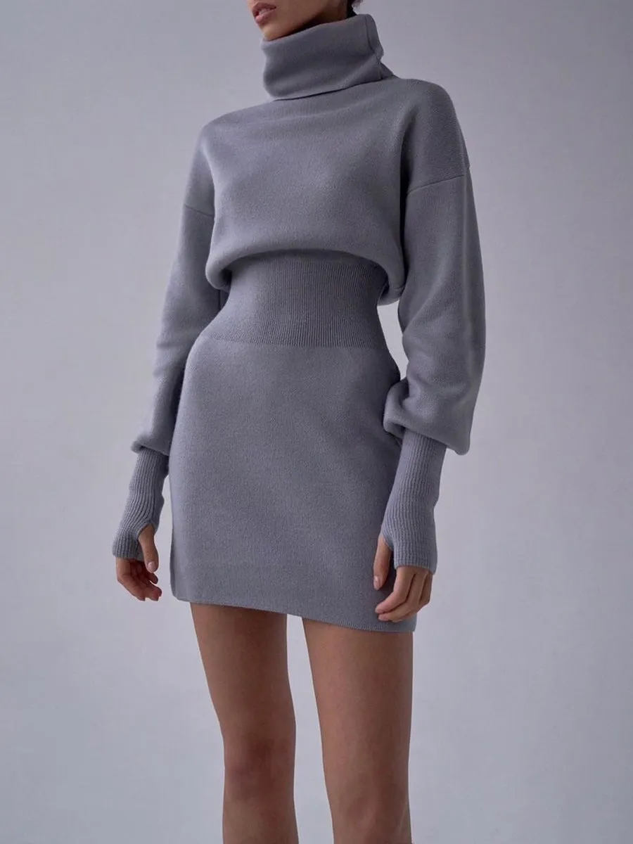 Fashion Casual Long Sleeve Turtleneck Sweater Dress