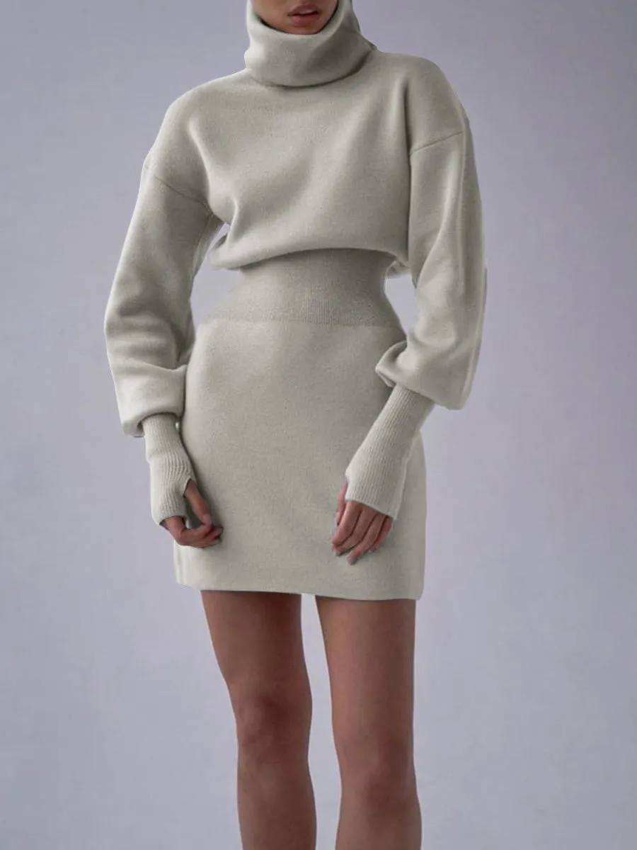 Fashion Casual Long Sleeve Turtleneck Sweater Dress