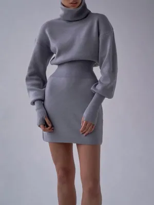 Fashion Casual Long Sleeve Turtleneck Sweater Dress