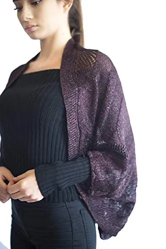 Fashion Secrets Women`s Metallic Cable Design Sweater Cardigan Poncho Shrug Bolero