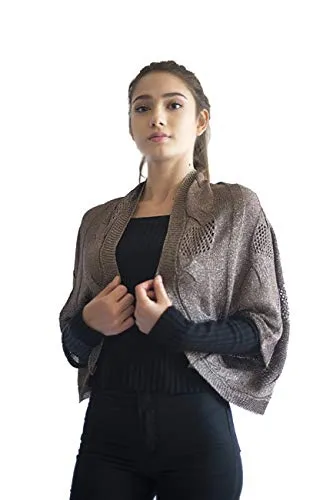 Fashion Secrets Women`s Metallic Cable Design Sweater Cardigan Poncho Shrug Bolero