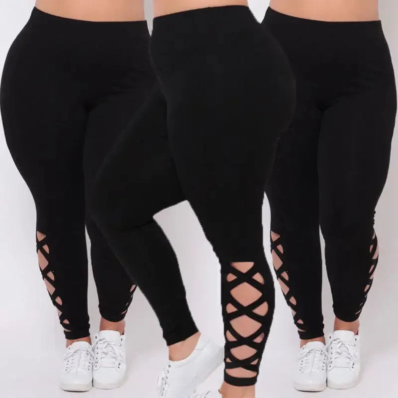 Fashion  Women Plus Size L XL 2X 3X Criss-Cross Soft Comfort Skinny Leggings Pants