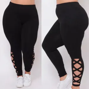 Fashion  Women Plus Size L XL 2X 3X Criss-Cross Soft Comfort Skinny Leggings Pants