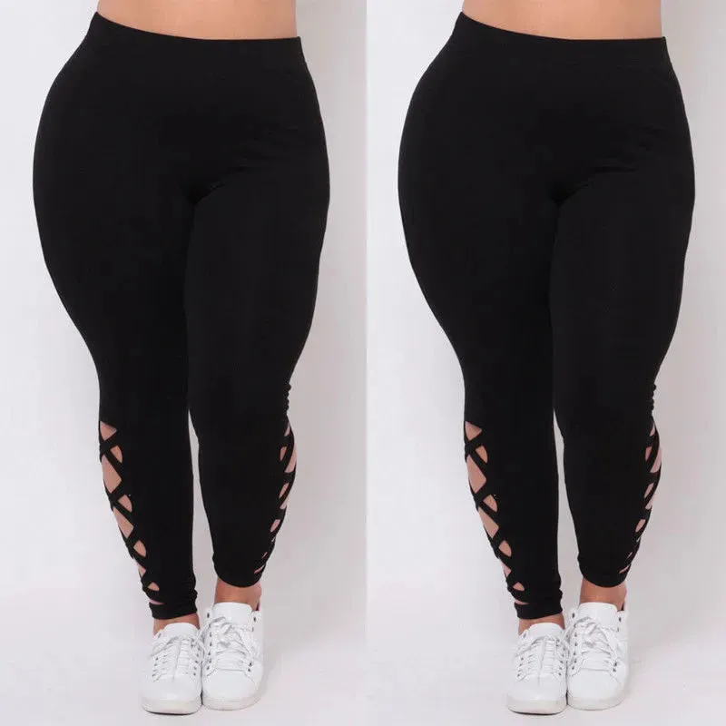 Fashion  Women Plus Size L XL 2X 3X Criss-Cross Soft Comfort Skinny Leggings Pants