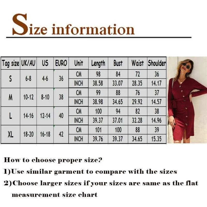 FashionSierra - Women Knitted Sweater Bodycon Dress New Ladies Casual V-neck Button Autumn Winter Elegant Women Jumper Dress