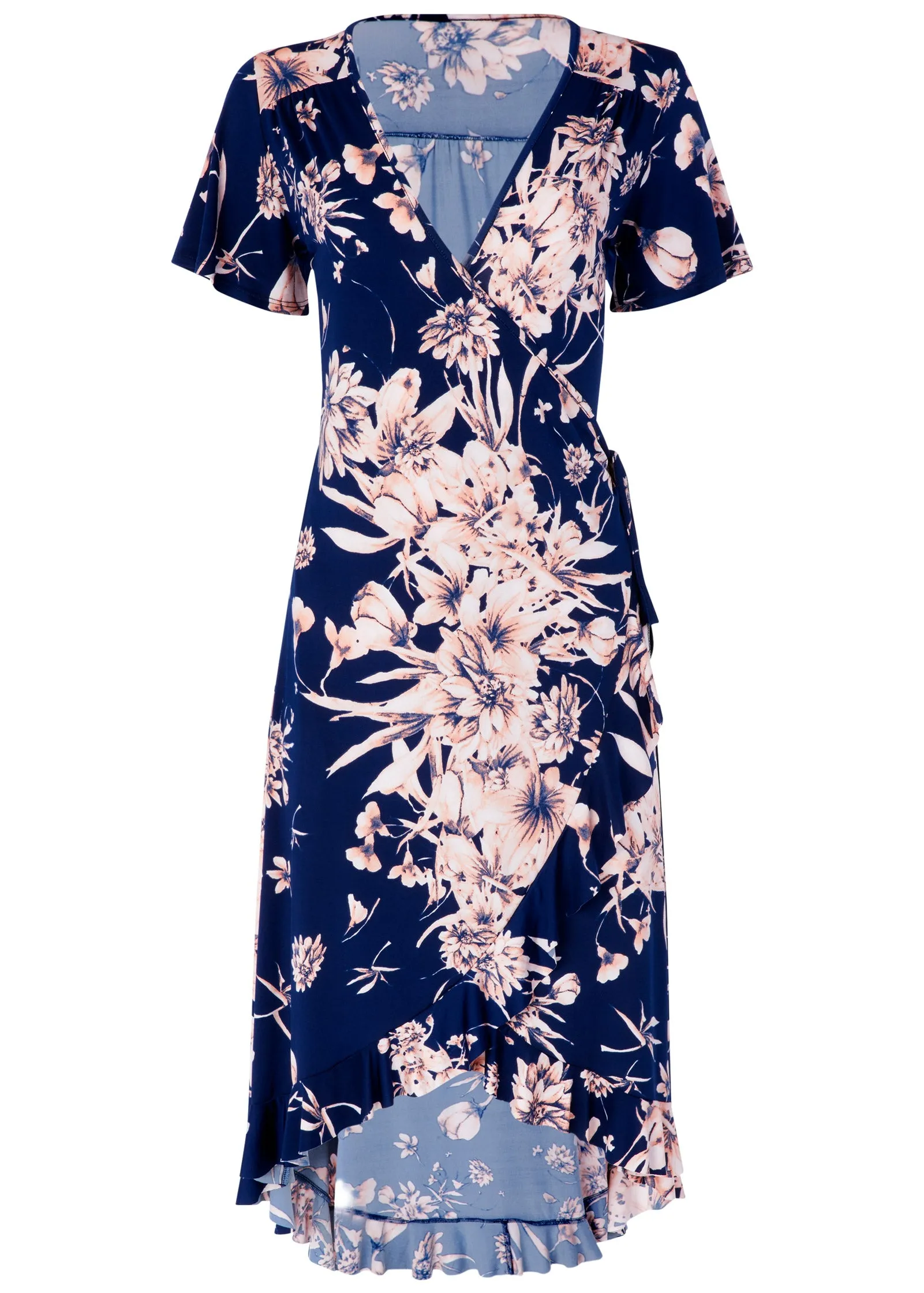 Floral Print Wrap Dress - Navy Multi