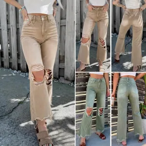 FLYTONN-Women High-quality Denim Jeans Elastic Denim Trousers for Autumn Wear Vintage High Waist Ripped Flared for Women for Autumn