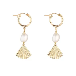 Gold Filled Baroque Pearl & Fan Clip Hoop Earrings