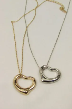 Gold Silver Metal Chain Mini Love Heart Pendant Necklace