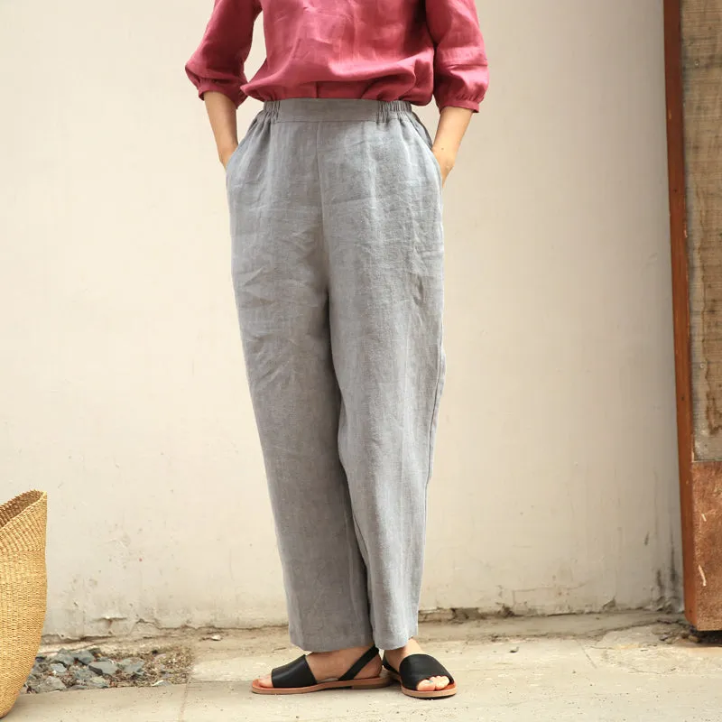 Gray Women Casual Linen Pants Z98410